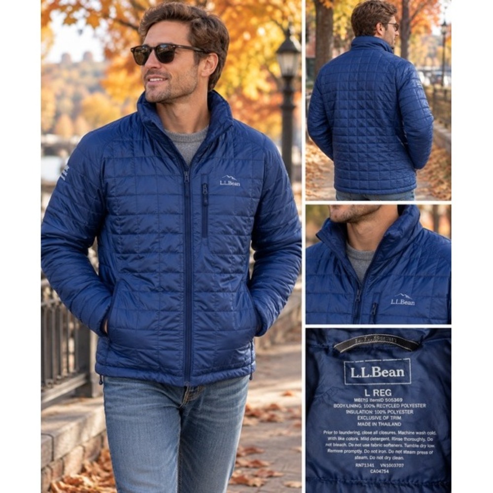 LL Bean PrimaLoft Packaway Jacket Mens Large Blue Quilted Puffer